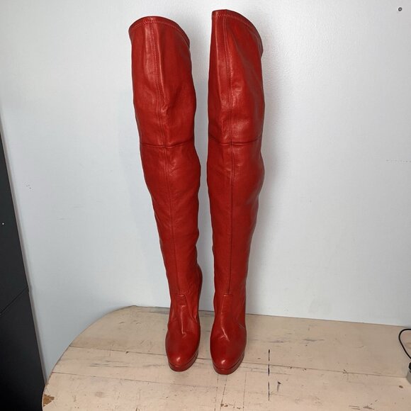 Casadei Red 100% Leather Over The Knee Boots - Picture 11 of 14